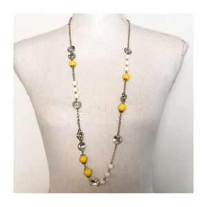 BANANA REPUBLIC Silver Tone Chain White & Yellow Beads Jeweled Long Necklace